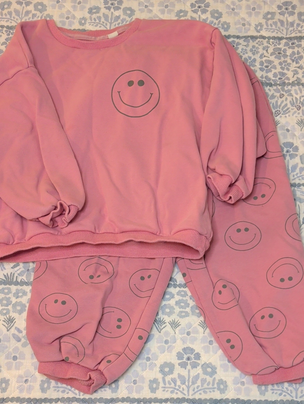 Indy And Pippa Pink Smile Face Sweatshirt & Jogger Set